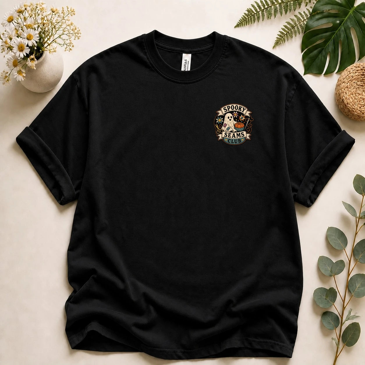 Spooky Seams Club Halloween T-Shirt – Cute Ghost Pumpkin Unisex Graphic Tee