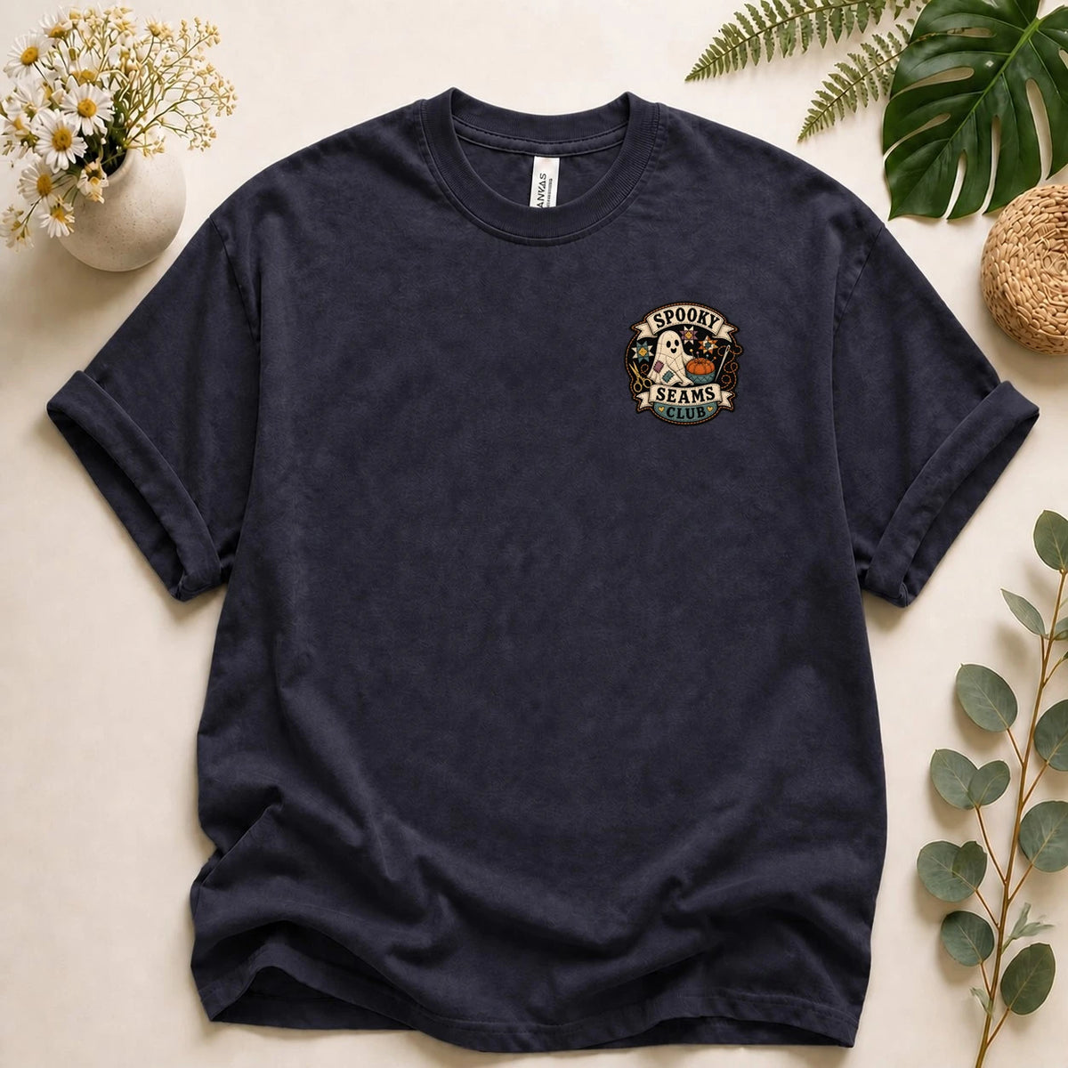 Spooky Seams Club Halloween T-Shirt – Cute Ghost Pumpkin Unisex Graphic Tee