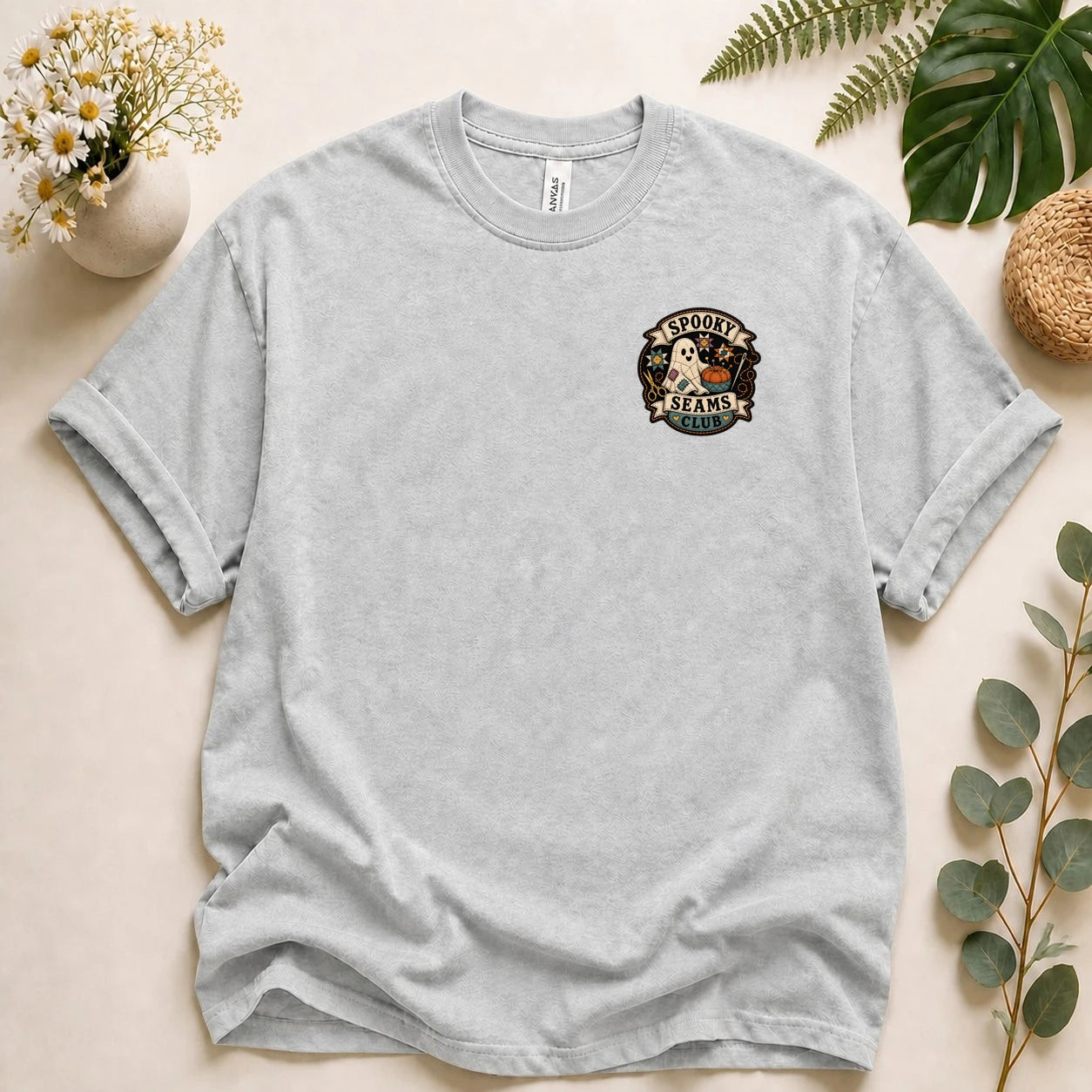 Spooky Seams Club Halloween T-Shirt – Cute Ghost Pumpkin Unisex Graphic Tee