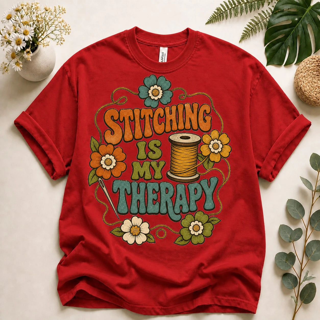 Stitching Is My Therapy Shirt – Retro Sewing Lover Quilter Crafter Unisex T-Shirt