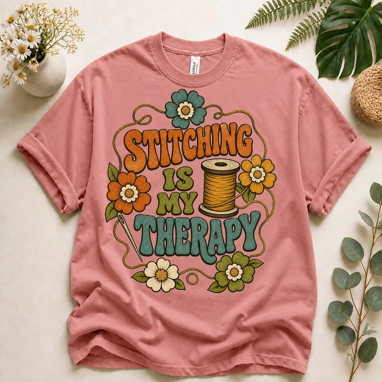 Stitching Is My Therapy Shirt – Retro Sewing Lover Quilter Crafter Unisex T-Shirt