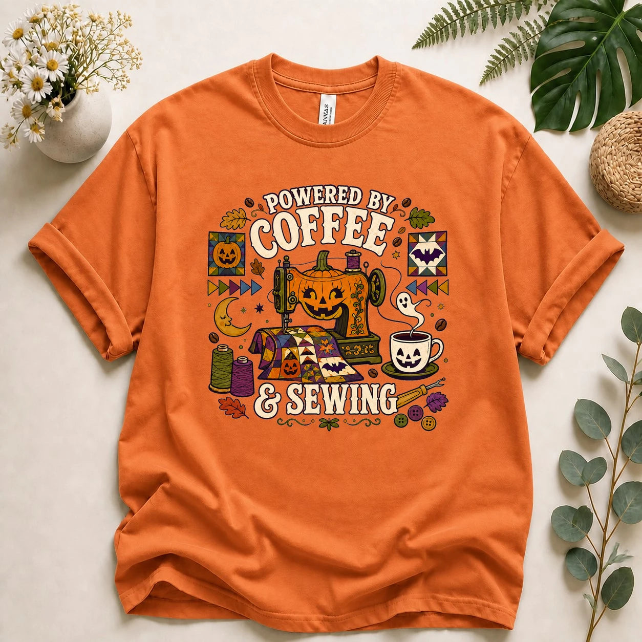 Powered by Coffee & Sewing Halloween Shirt – Spooky Quilting Tee, Halloween Sewist Gift