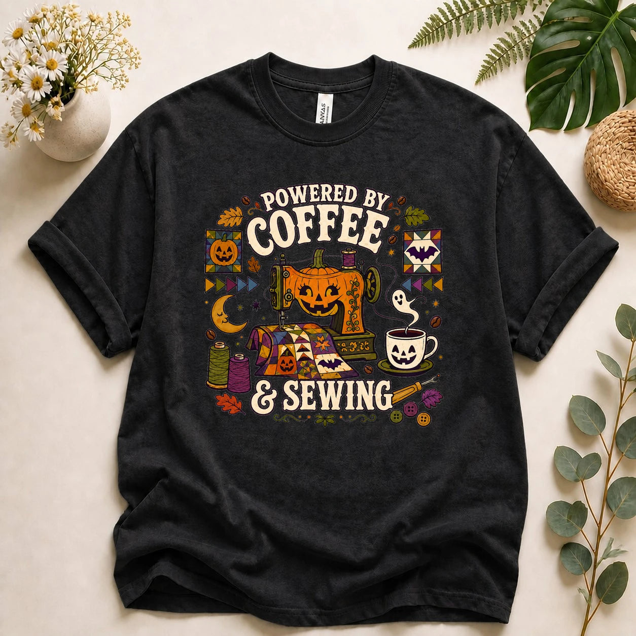 Powered by Coffee & Sewing Halloween Shirt – Spooky Quilting Tee, Halloween Sewist Gift