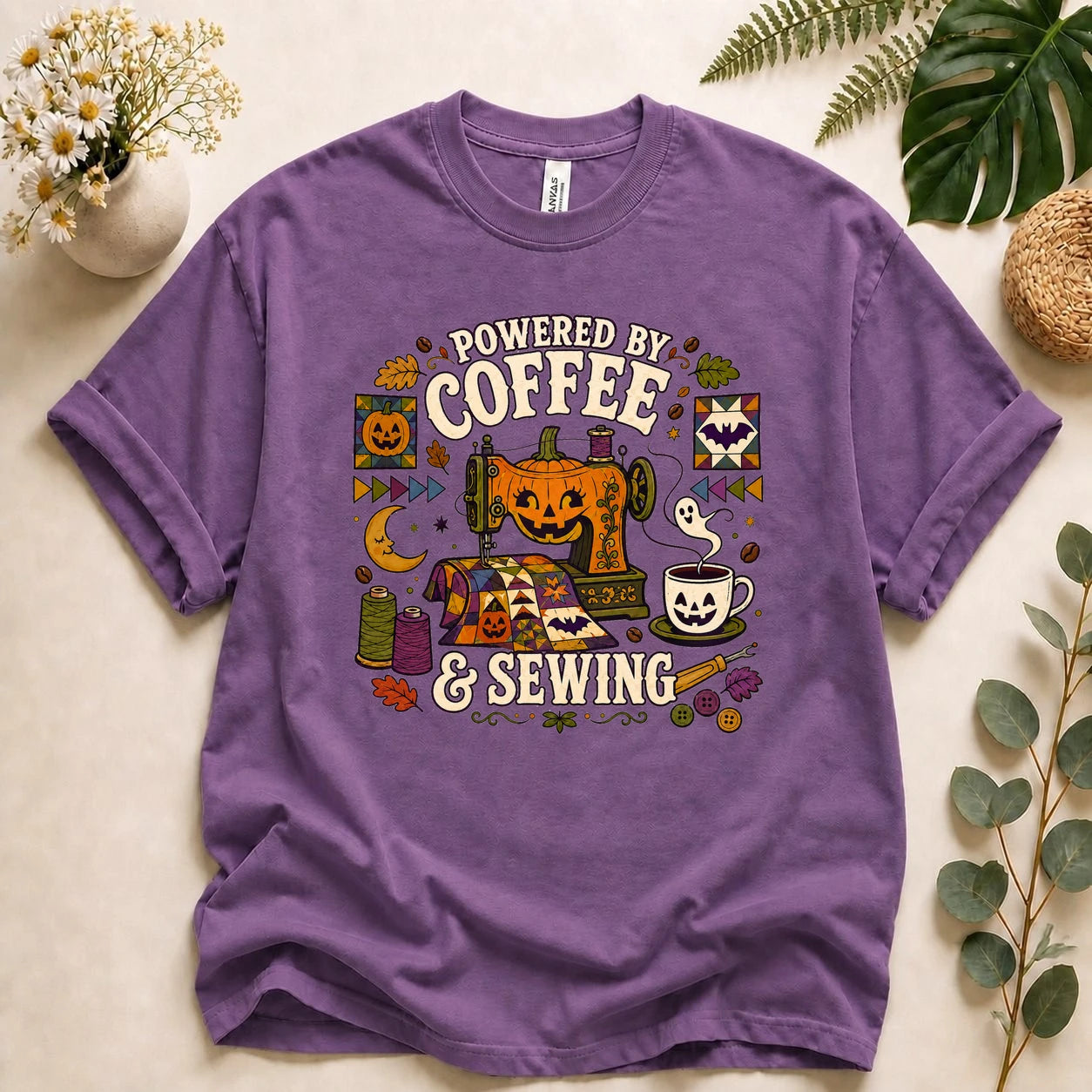 Powered by Coffee & Sewing Halloween Shirt – Spooky Quilting Tee, Halloween Sewist Gift