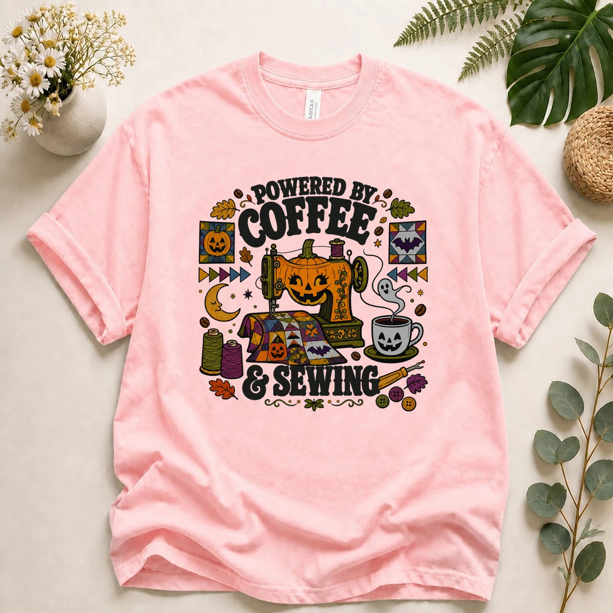 Powered by Coffee & Sewing Halloween Shirt – Spooky Quilting Tee, Halloween Sewist Gift