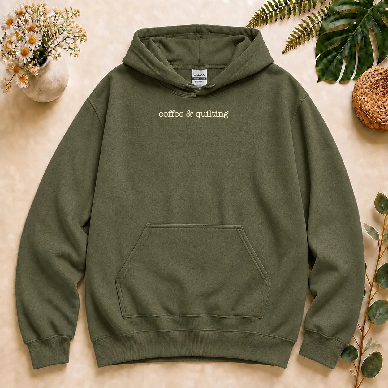 Coffee & Quilting Hoodie – Minimal Quilter Sweatshirt, Cozy Gift for Quilting Lovers