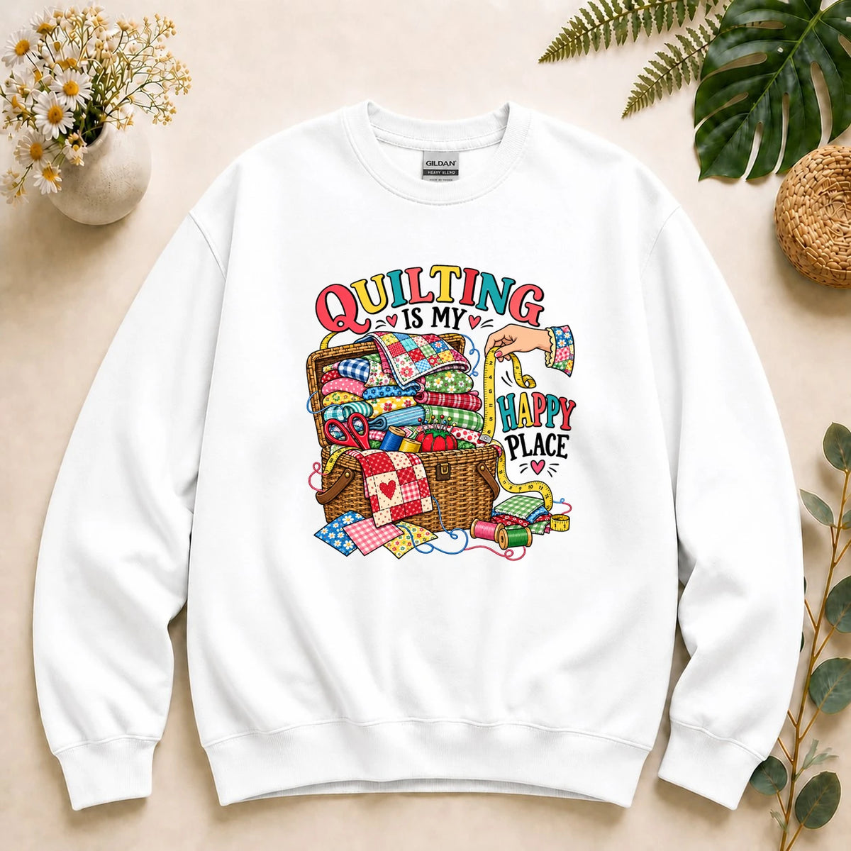 Quilting Is My Happy Place – Quilter Gift, Colorful Quilt Lover Sweatshirt