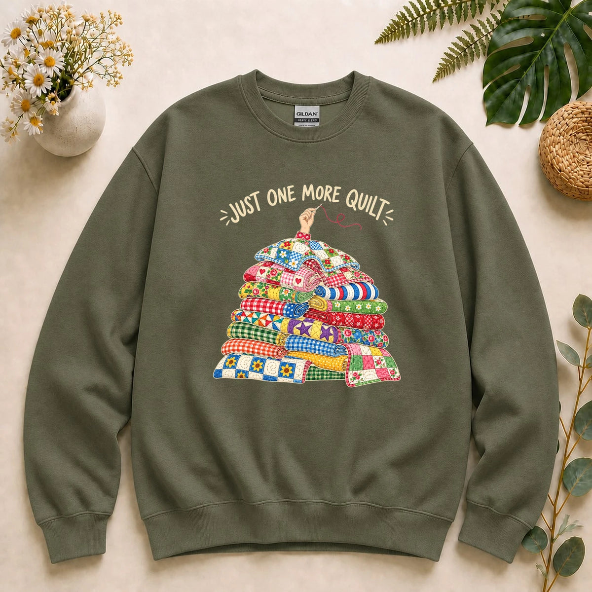 Just One More Quilt – Funny Quilter Gift, Colorful Patchwork Lover Sweatshirt