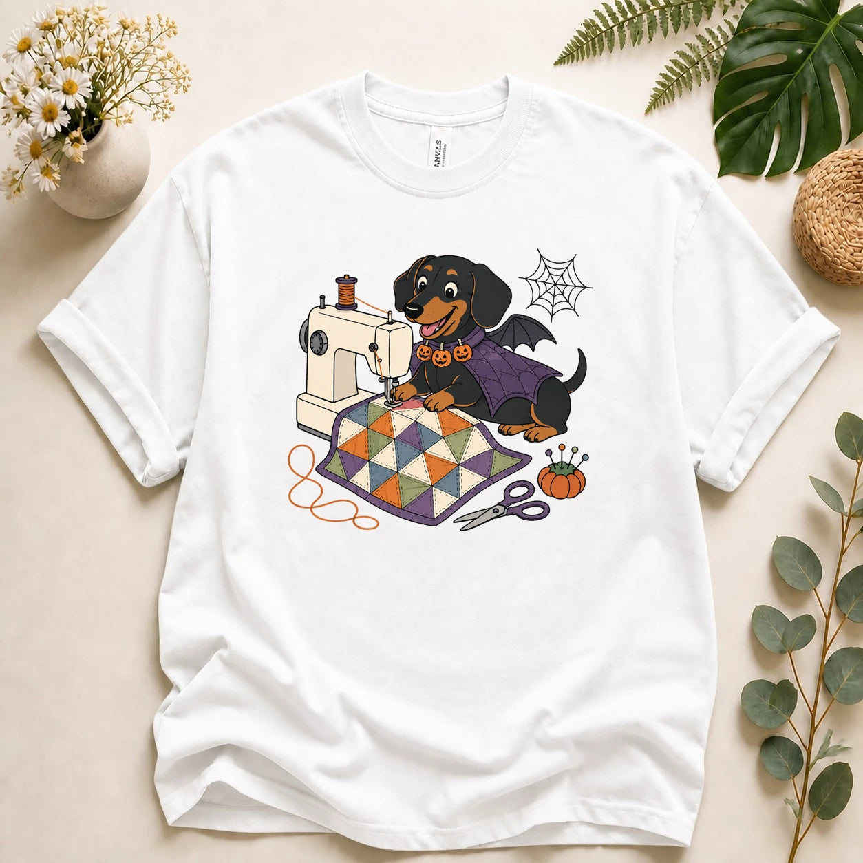 Halloween Sewing Dachshund – Cute Quilter Gift, Spooky Dog Lover T-Shirt