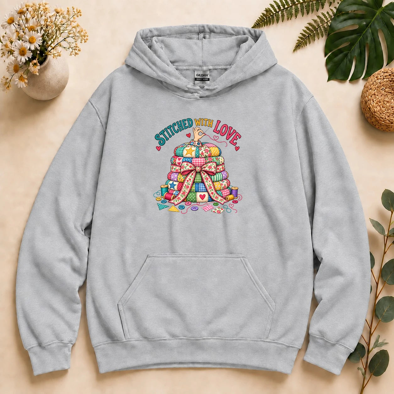 Stitched With Love – Quilter Gift, Colorful Patchwork & Sewing Lover Hoodie