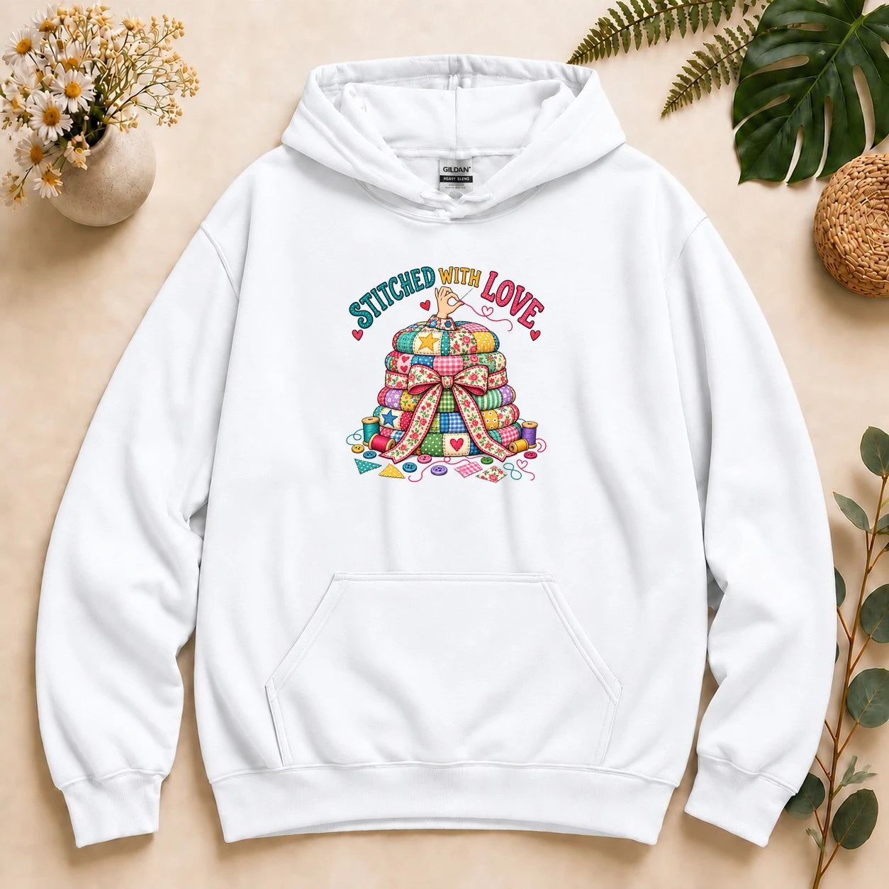 Stitched With Love – Quilter Gift, Colorful Patchwork & Sewing Lover Hoodie