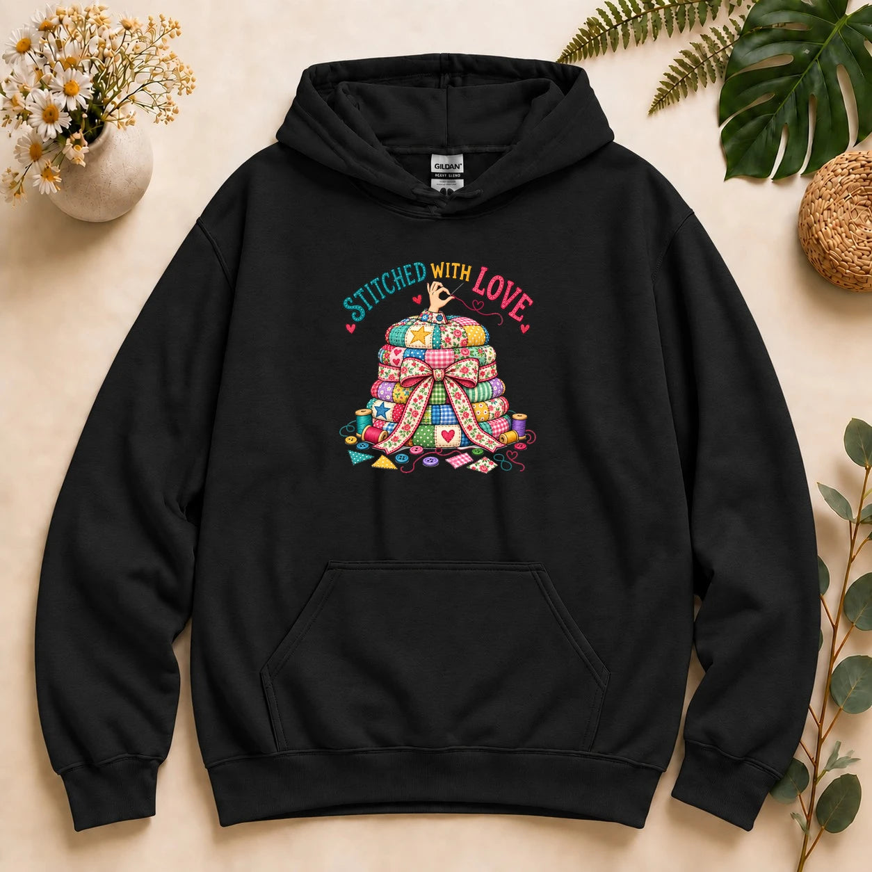 Stitched With Love – Quilter Gift, Colorful Patchwork & Sewing Lover Hoodie