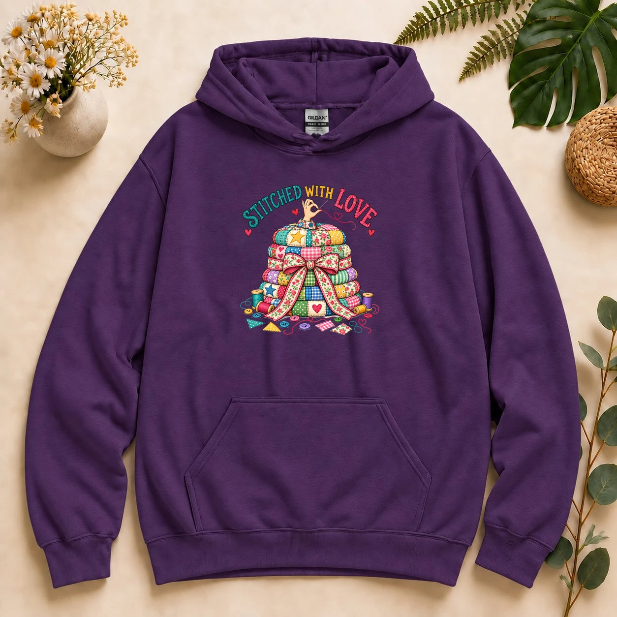 Stitched With Love – Quilter Gift, Colorful Patchwork & Sewing Lover Hoodie
