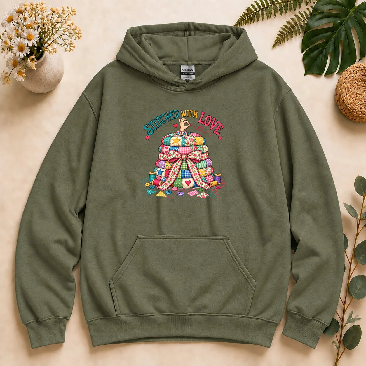 Stitched With Love – Quilter Gift, Colorful Patchwork & Sewing Lover Hoodie