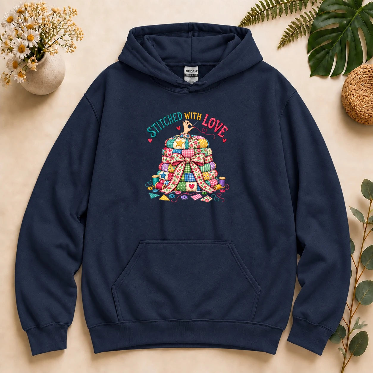 Stitched With Love – Quilter Gift, Colorful Patchwork & Sewing Lover Hoodie