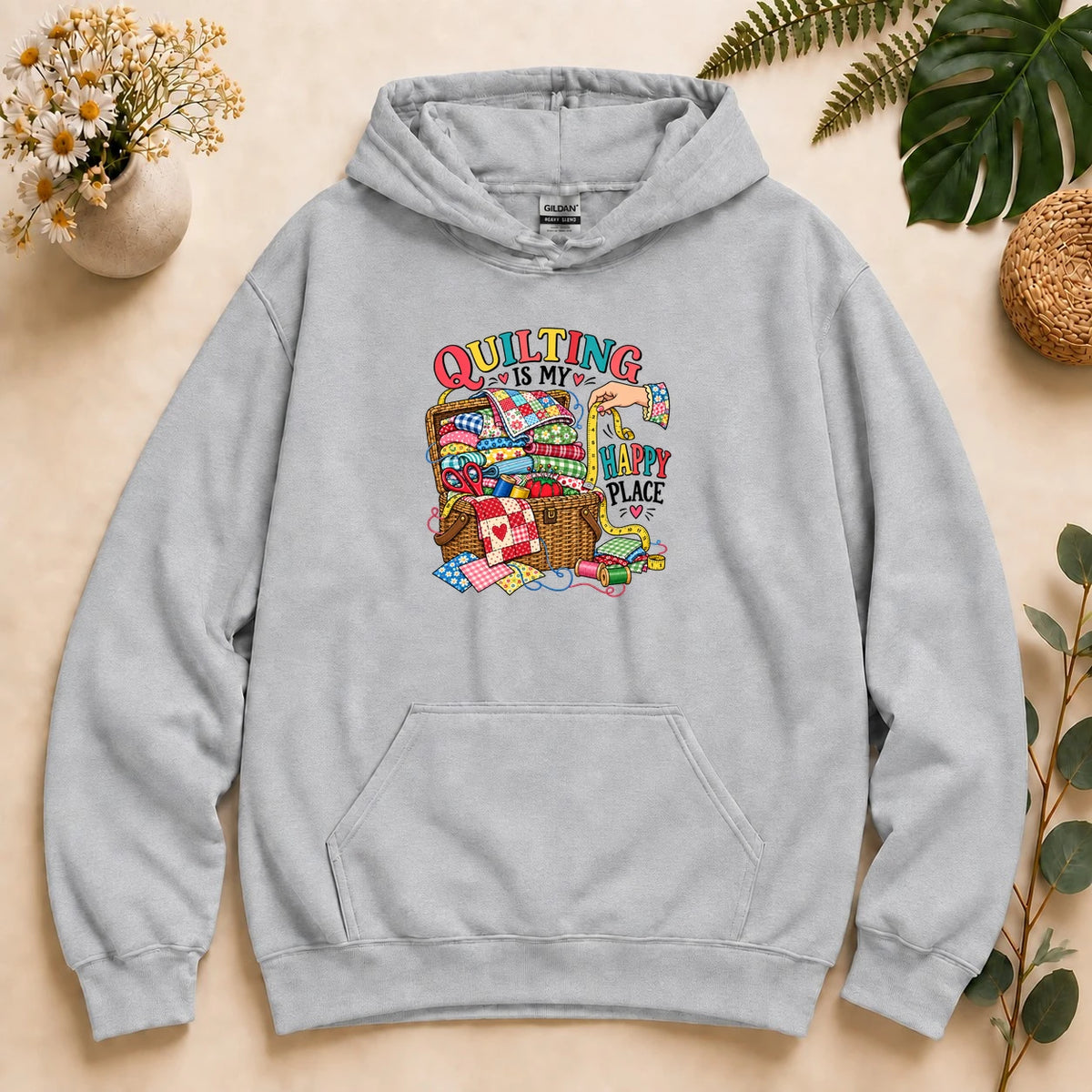 Quilting Is My Happy Place – Quilter Gift, Colorful Quilt Lover Hoodie
