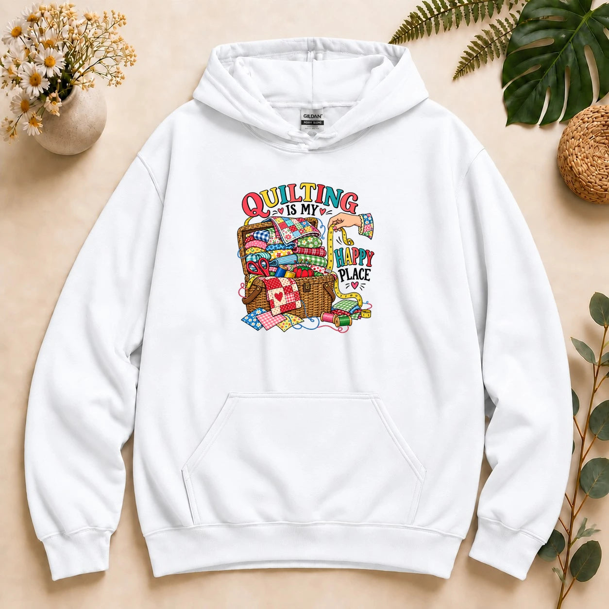 Quilting Is My Happy Place – Quilter Gift, Colorful Quilt Lover Hoodie