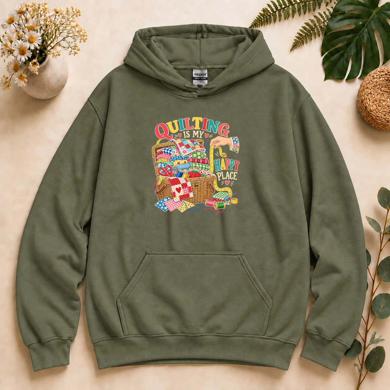 Quilting Is My Happy Place – Quilter Gift, Colorful Quilt Lover Hoodie