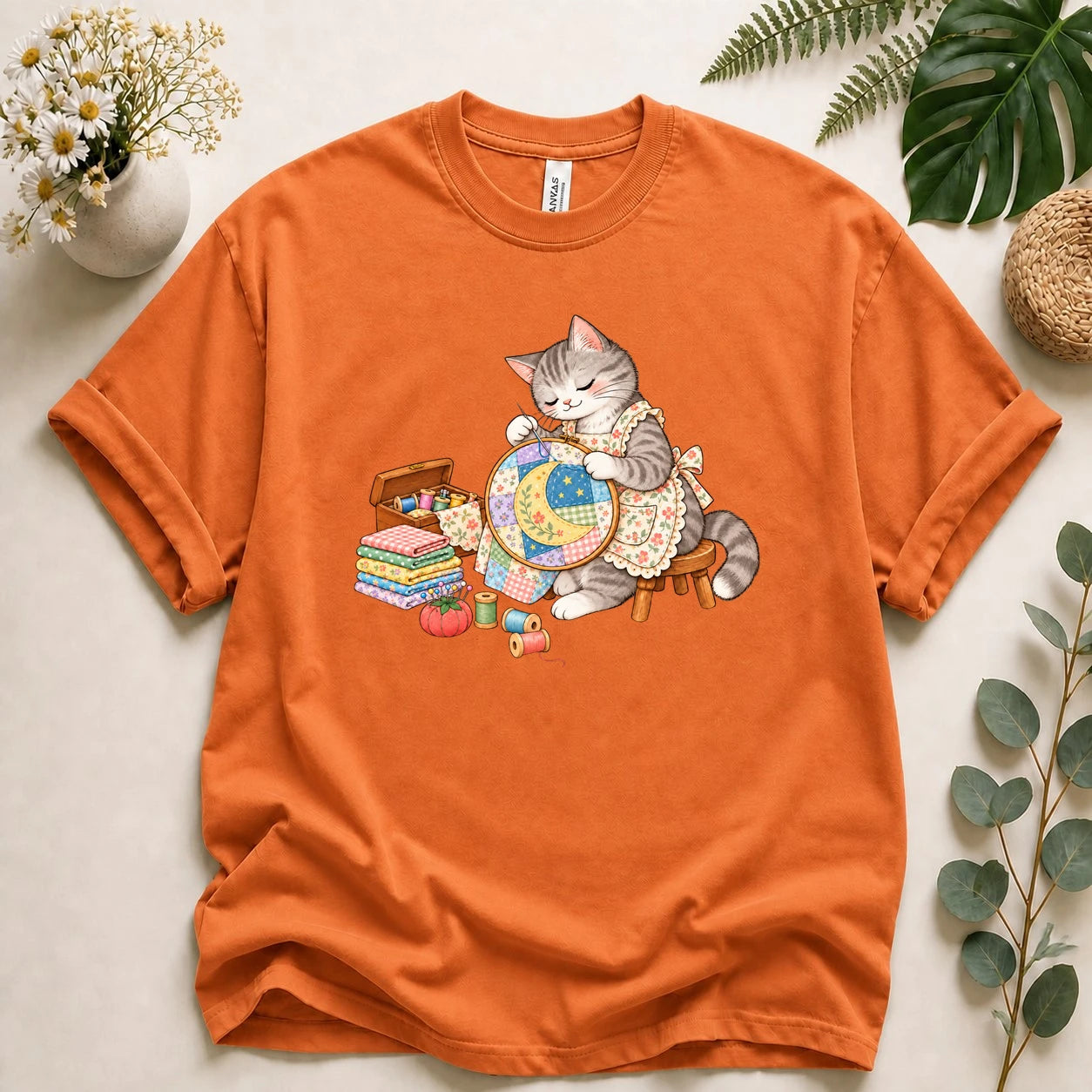 Cute Cat Embroidery – Sewing Lover Gift, Patchwork & Craft Lover T-Shirt