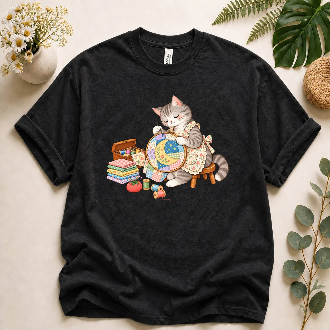 Cute Cat Embroidery – Sewing Lover Gift, Patchwork & Craft Lover T-Shirt