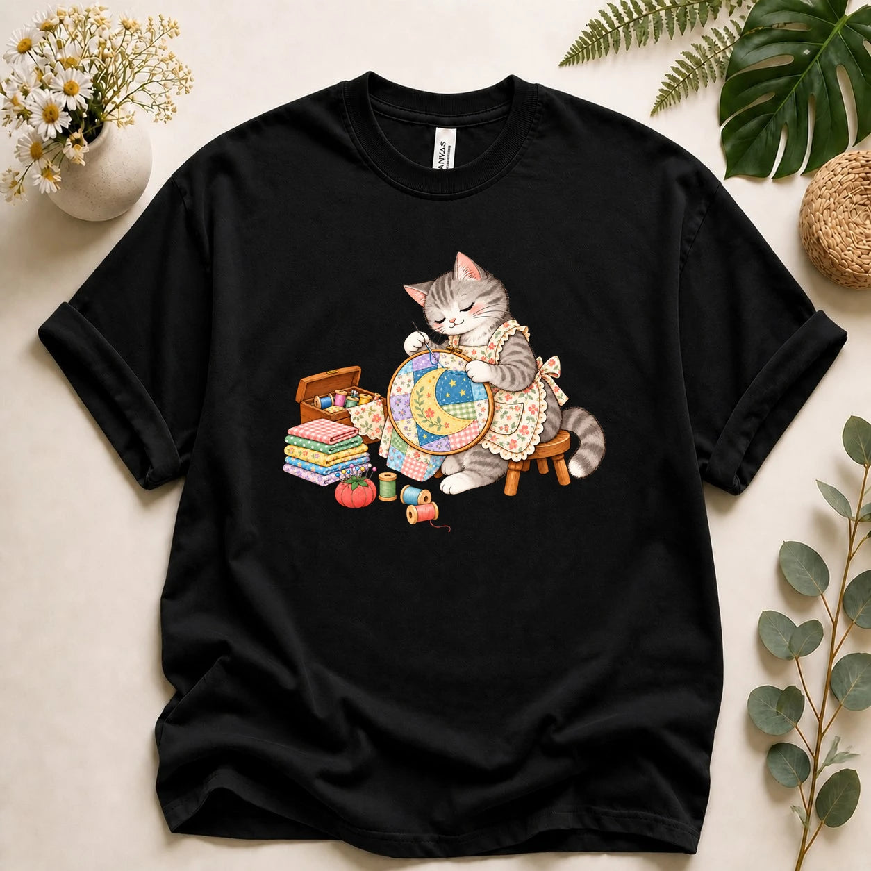 Cute Cat Embroidery – Sewing Lover Gift, Patchwork & Craft Lover T-Shirt