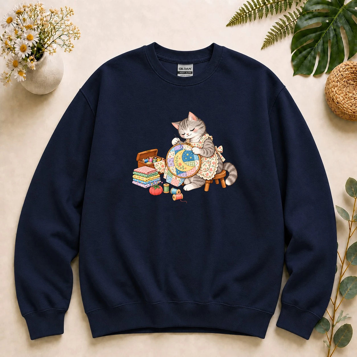 Cute Cat Embroidery – Sewing Lover Gift, Patchwork & Craft Lover Sweatshirt
