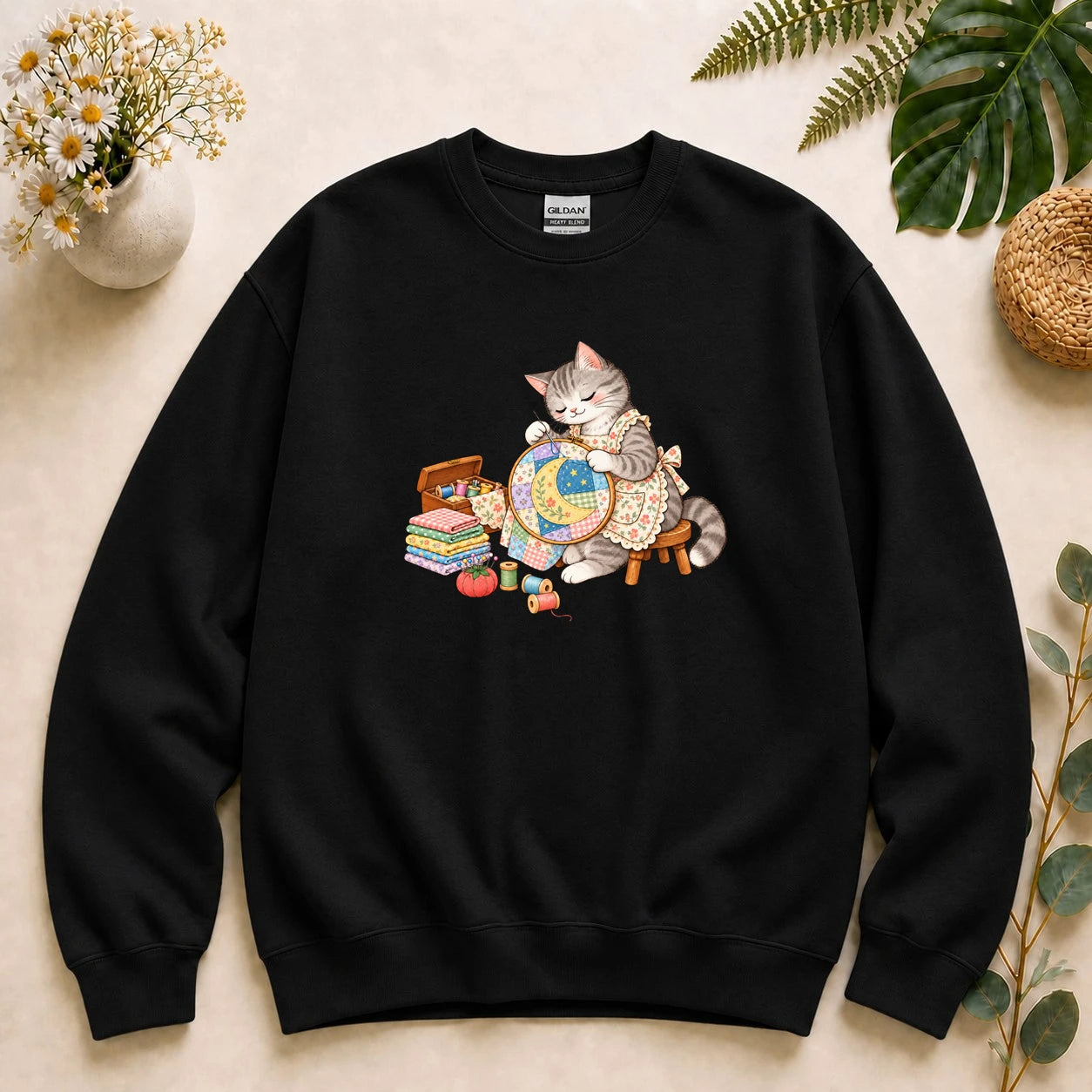 Cute Cat Embroidery – Sewing Lover Gift, Patchwork & Craft Lover Sweatshirt