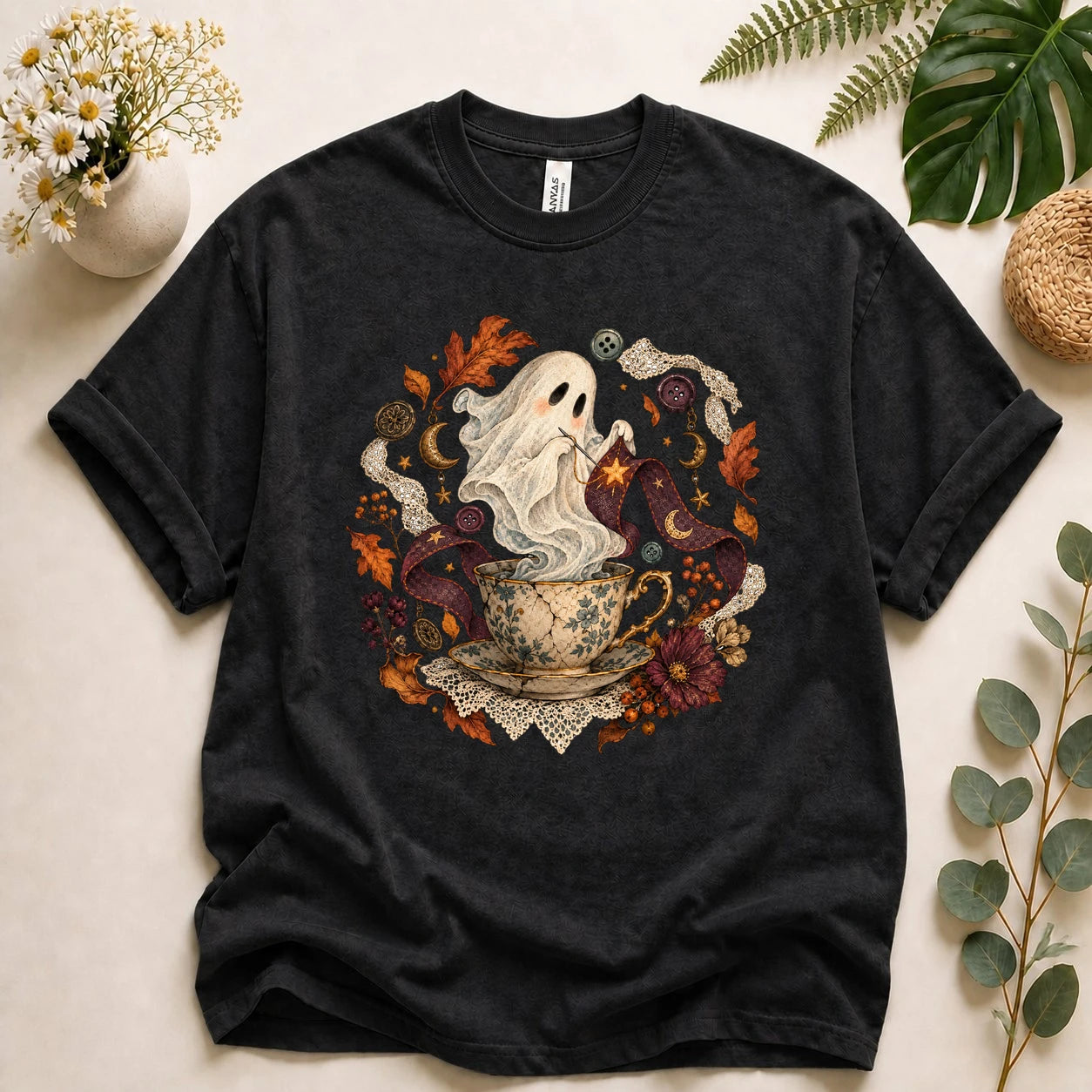 Ghost Sewing Tea – Halloween Crafter Gift, Vintage Stitching Lover T-Shirt
