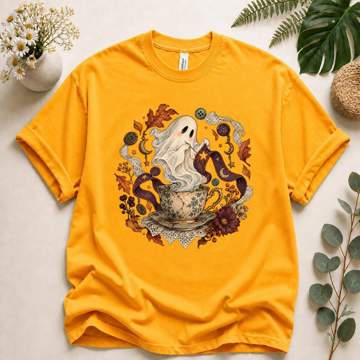 Ghost Sewing Tea – Halloween Crafter Gift, Vintage Stitching Lover T-Shirt