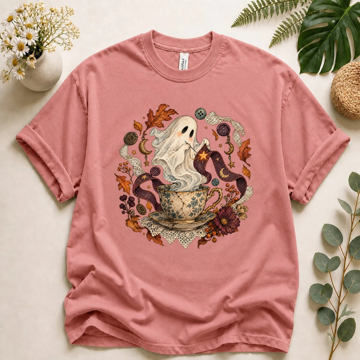 Ghost Sewing Tea – Halloween Crafter Gift, Vintage Stitching Lover T-Shirt