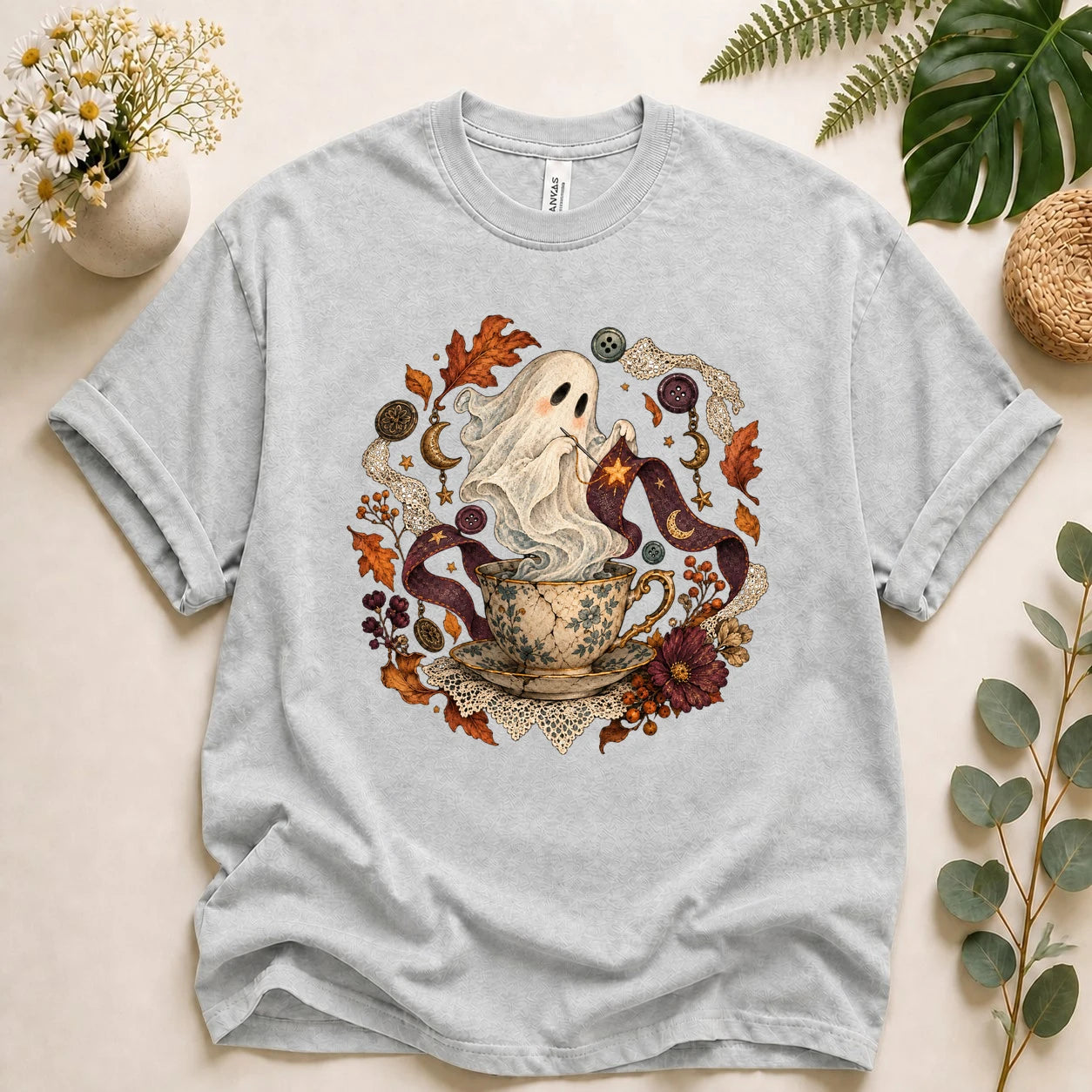 Ghost Sewing Tea – Halloween Crafter Gift, Vintage Stitching Lover T-Shirt