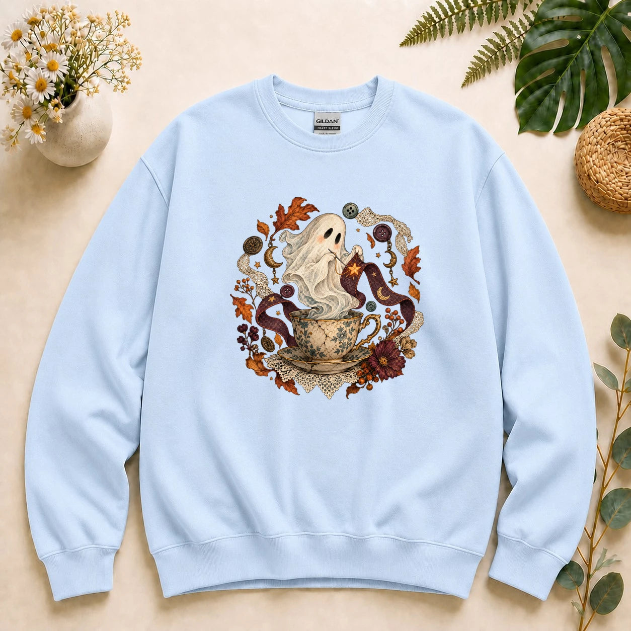Ghost Sewing Tea – Halloween Crafter Gift, Vintage Stitching Lover Sweatshirt