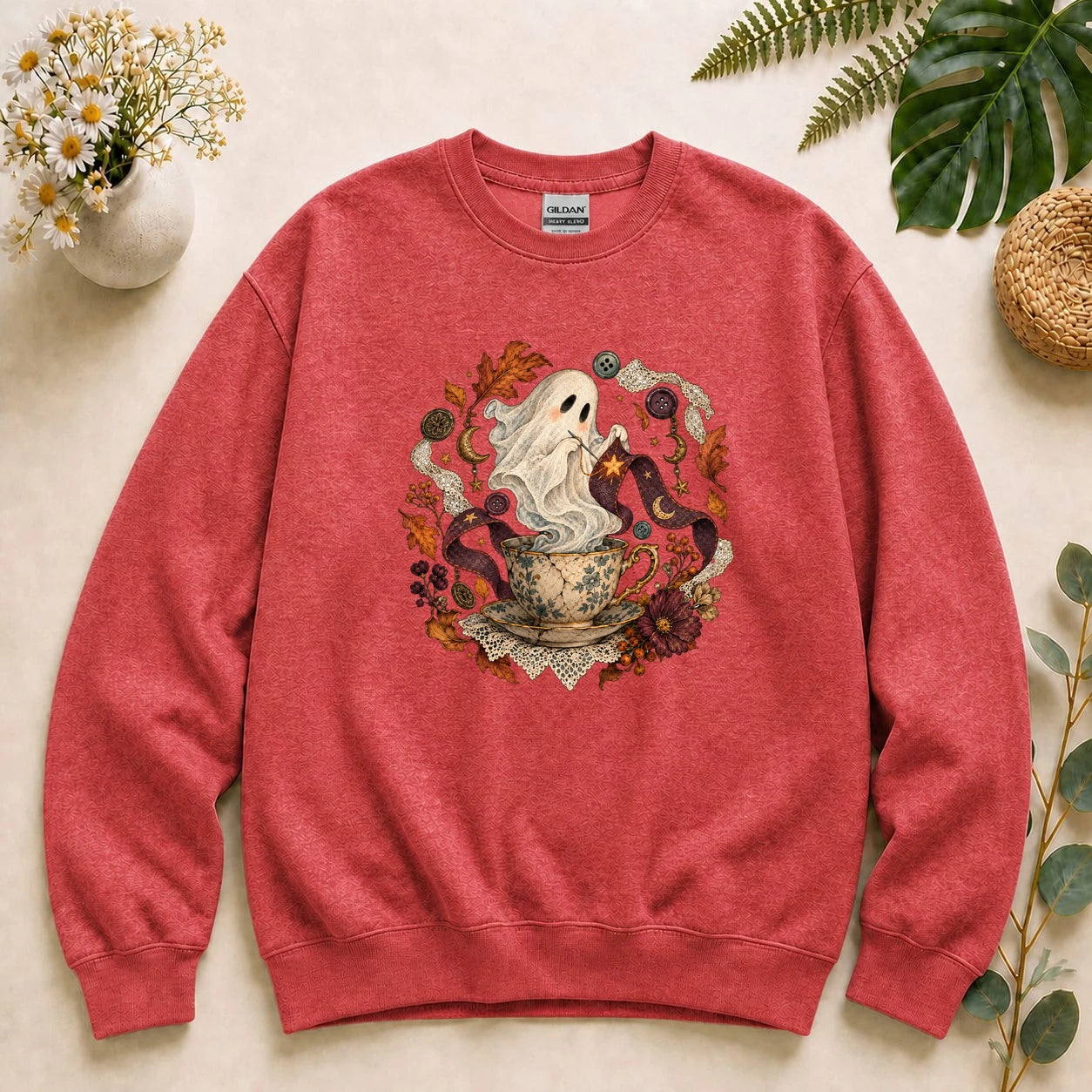 Ghost Sewing Tea – Halloween Crafter Gift, Vintage Stitching Lover Sweatshirt