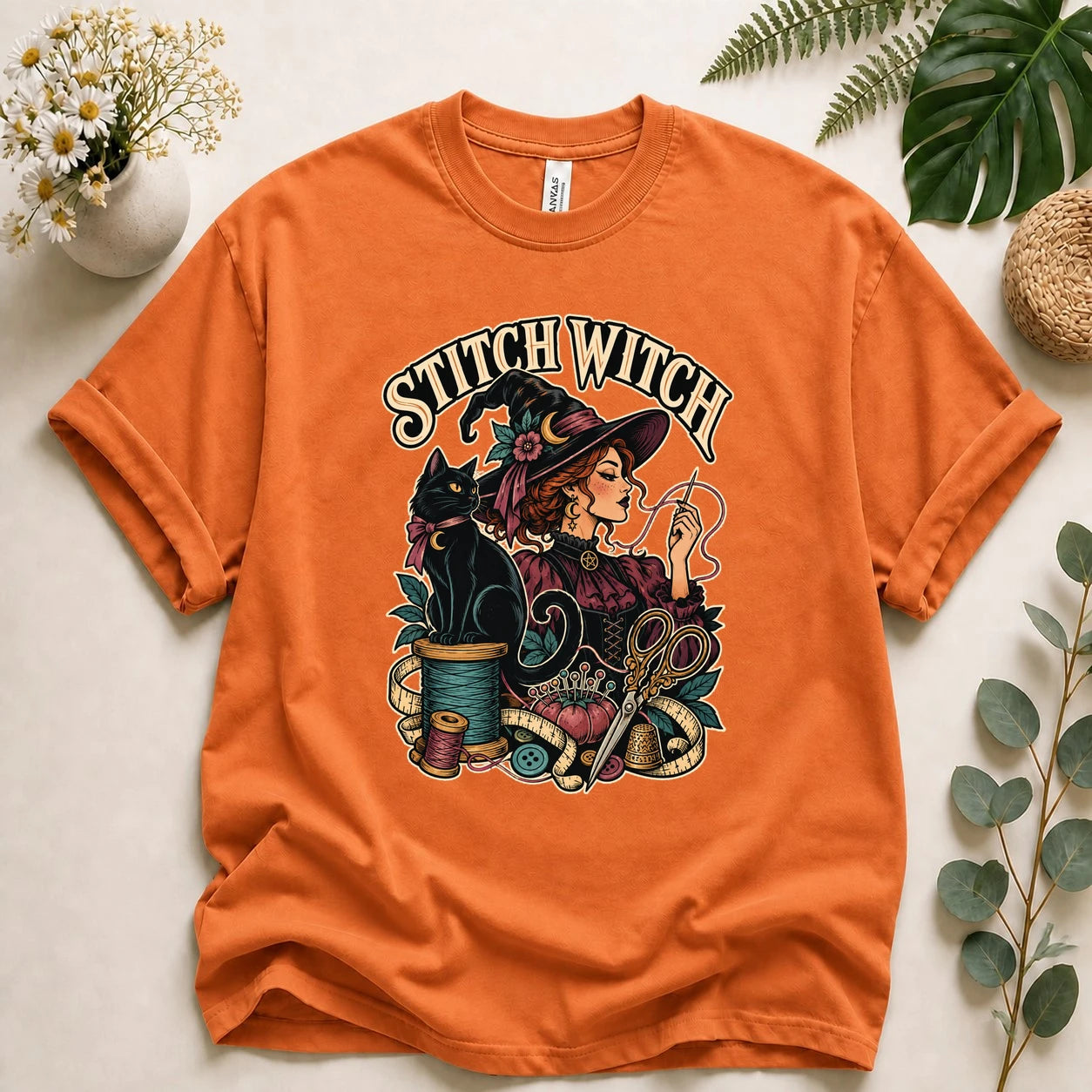 Stitch Witch – Halloween Sewing Lover Gift, Witchy Crafter & Black Cat T-Shirt