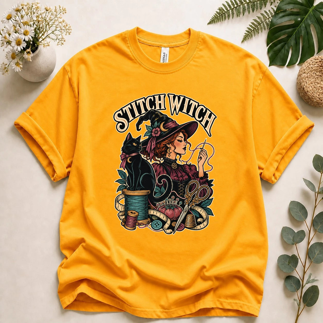 Stitch Witch – Halloween Sewing Lover Gift, Witchy Crafter & Black Cat T-Shirt