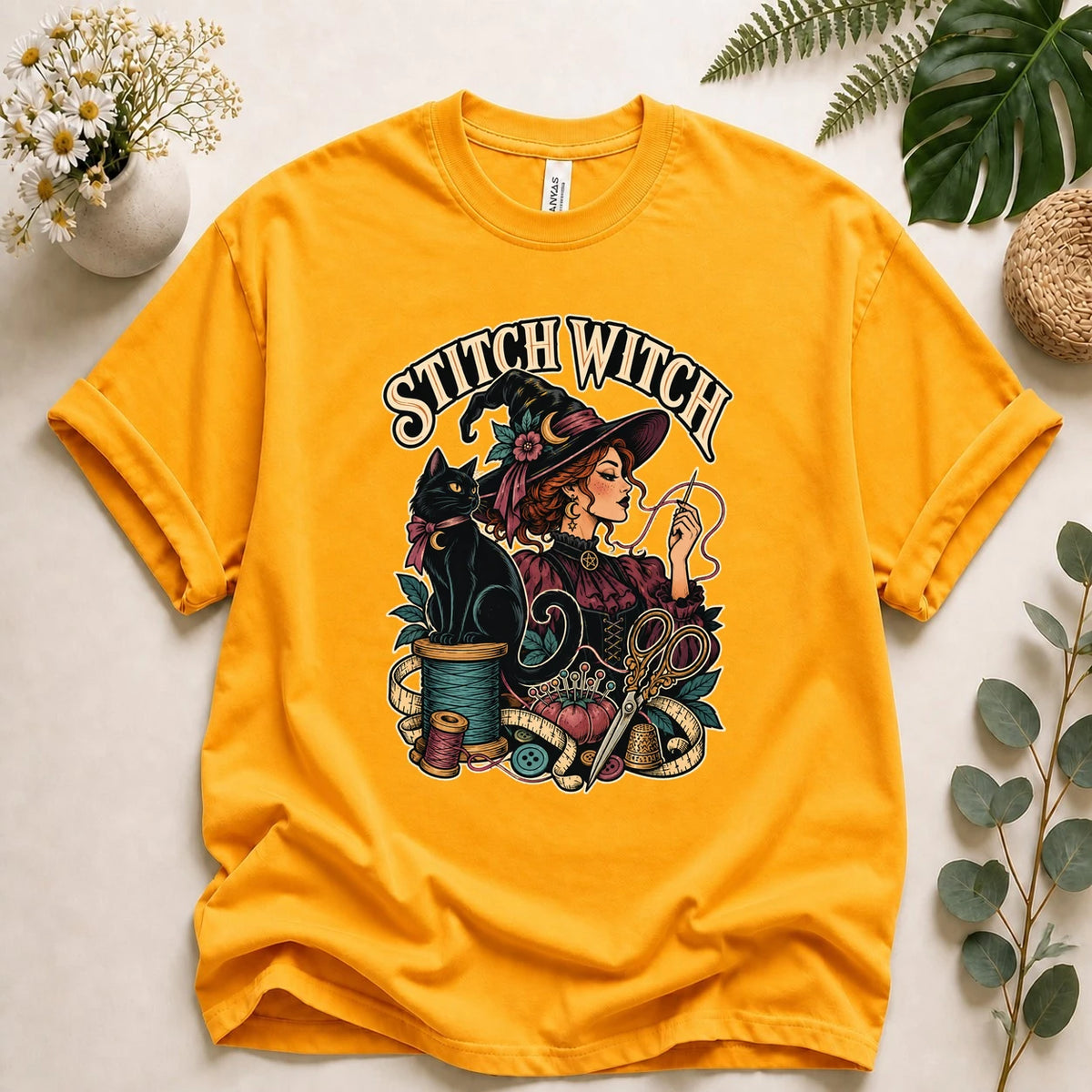 Stitch Witch – Halloween Sewing Lover Gift, Witchy Crafter & Black Cat T-Shirt