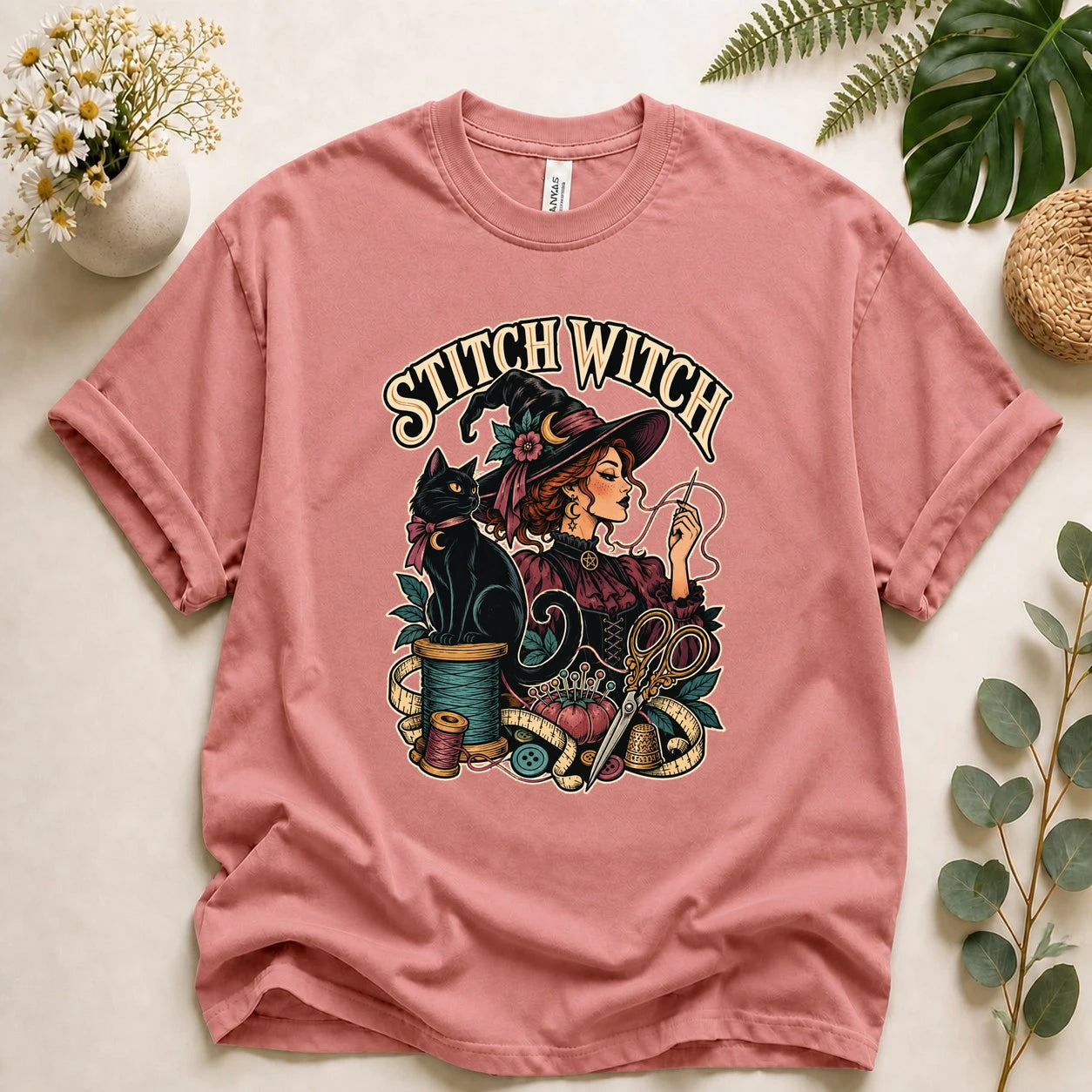 Stitch Witch – Halloween Sewing Lover Gift, Witchy Crafter & Black Cat T-Shirt