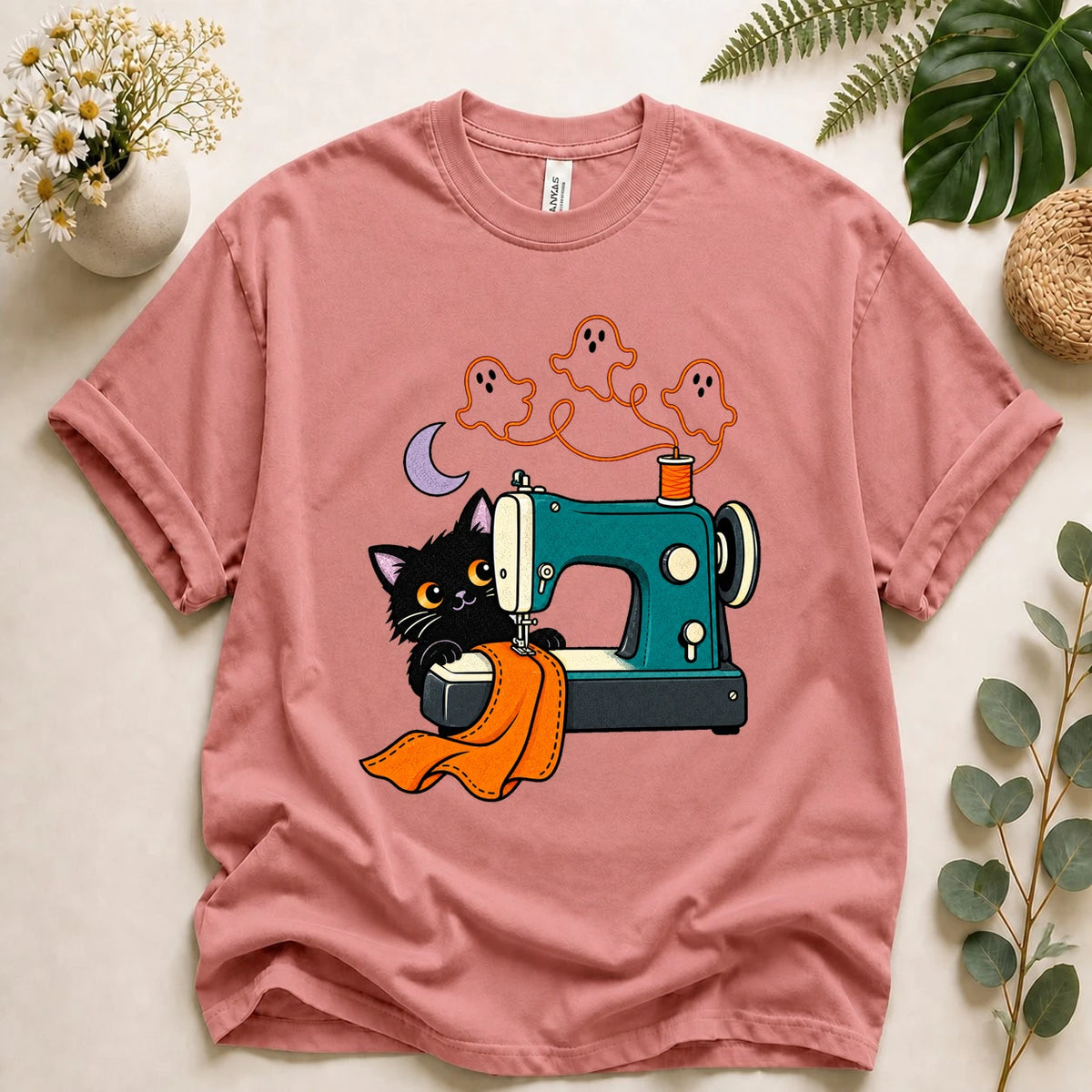 Black Cat Sewing – Cute Halloween Crafter Gift, Ghost Thread T-Shirt