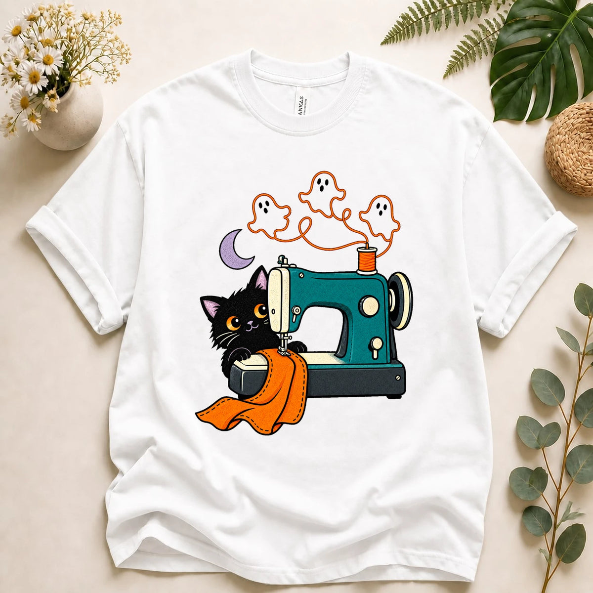 Black Cat Sewing – Cute Halloween Crafter Gift, Ghost Thread T-Shirt