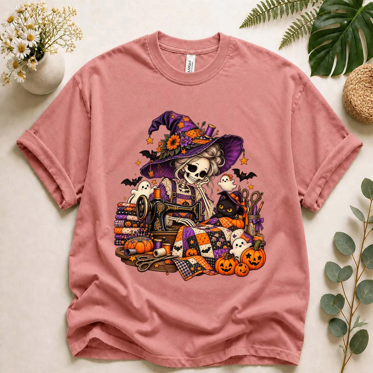 Stitch Witch Skeleton – Halloween Quilter Gift, Spooky Sewing T-Shirt