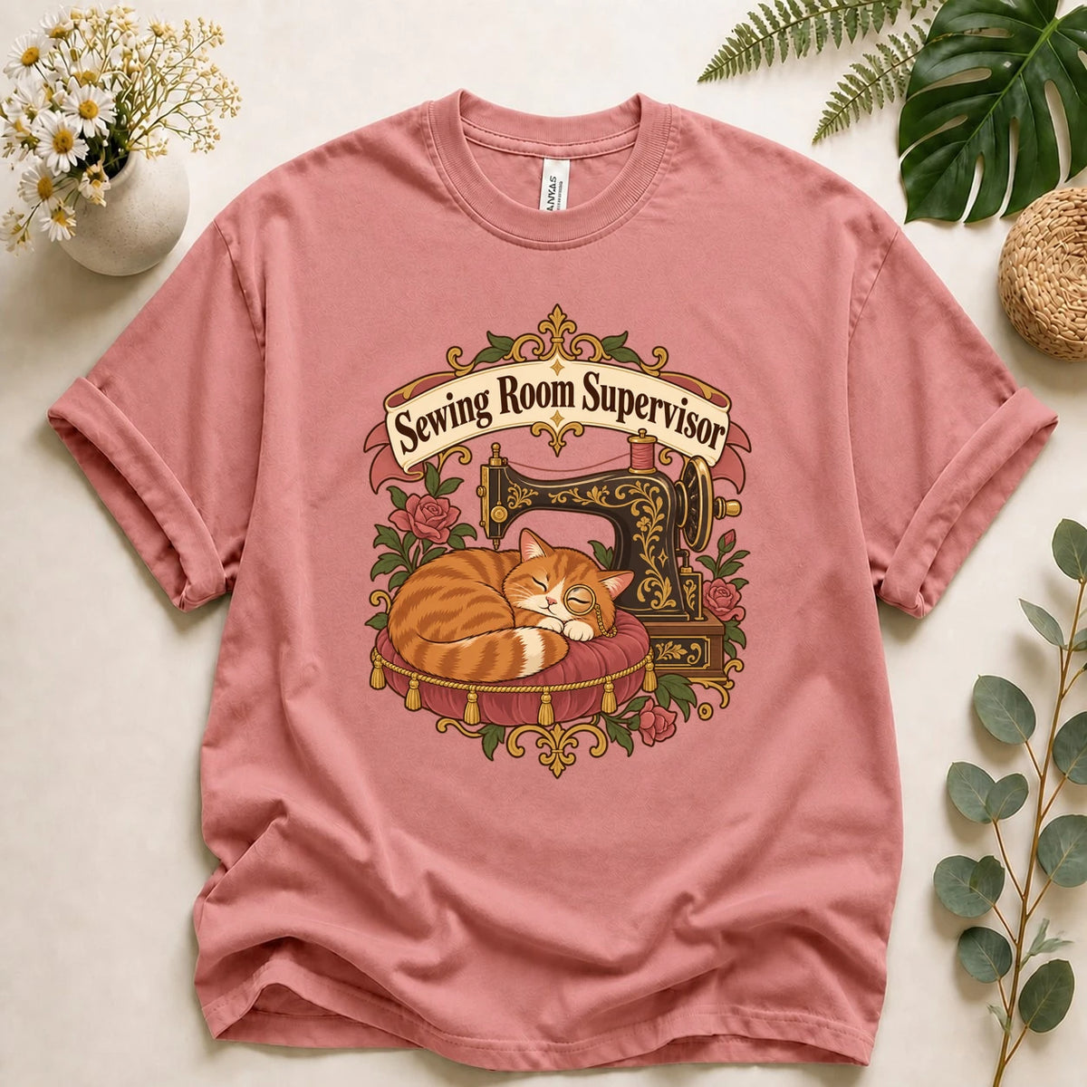 Sewing Room Supervisor Shirt, Cat Lover Sewing Gift, Funny Seamstress Tee, Vintage Sewing Machine Cat Shirt, Quilter Gift T-Shirt