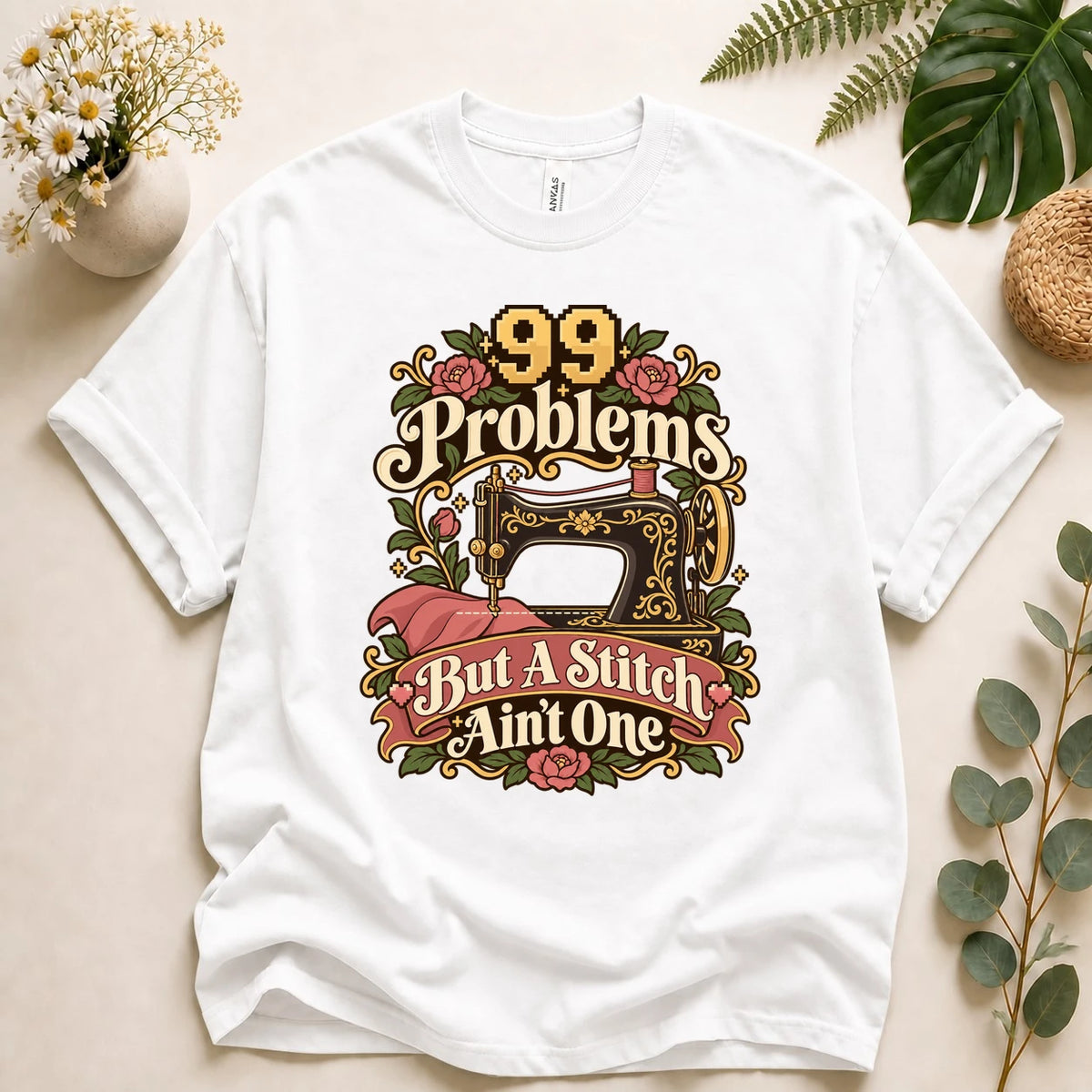 99 Problems But A Stitch Ain't One Shirt, Funny Sewing Shirt, Seamstress Gift, Sewing Pun Tee, Quilting Gift T-Shirt