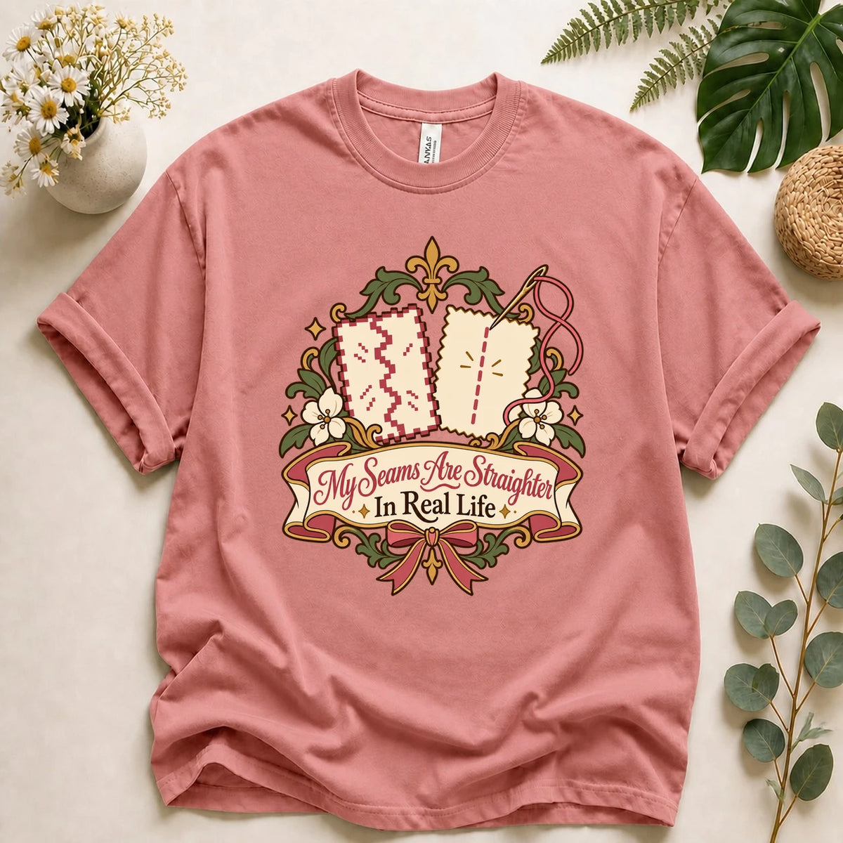 My Seams Are Straighter In Real Life Shirt, Funny Sewing Gamer Tee, Cozy Gamer Sewing Gift, Seamstress Shirt T-Shirt