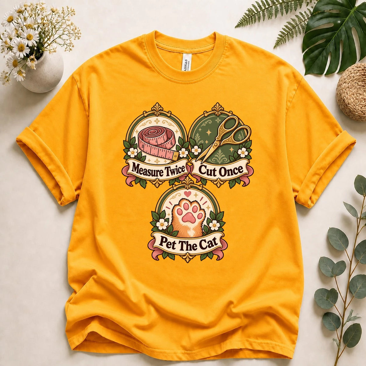 Measure Twice Cut Once Pet The Cat Shirt, Sewing Cat Lover Gift, Funny Seamstress Tee, Quilting Cat Shirt T-Shirt