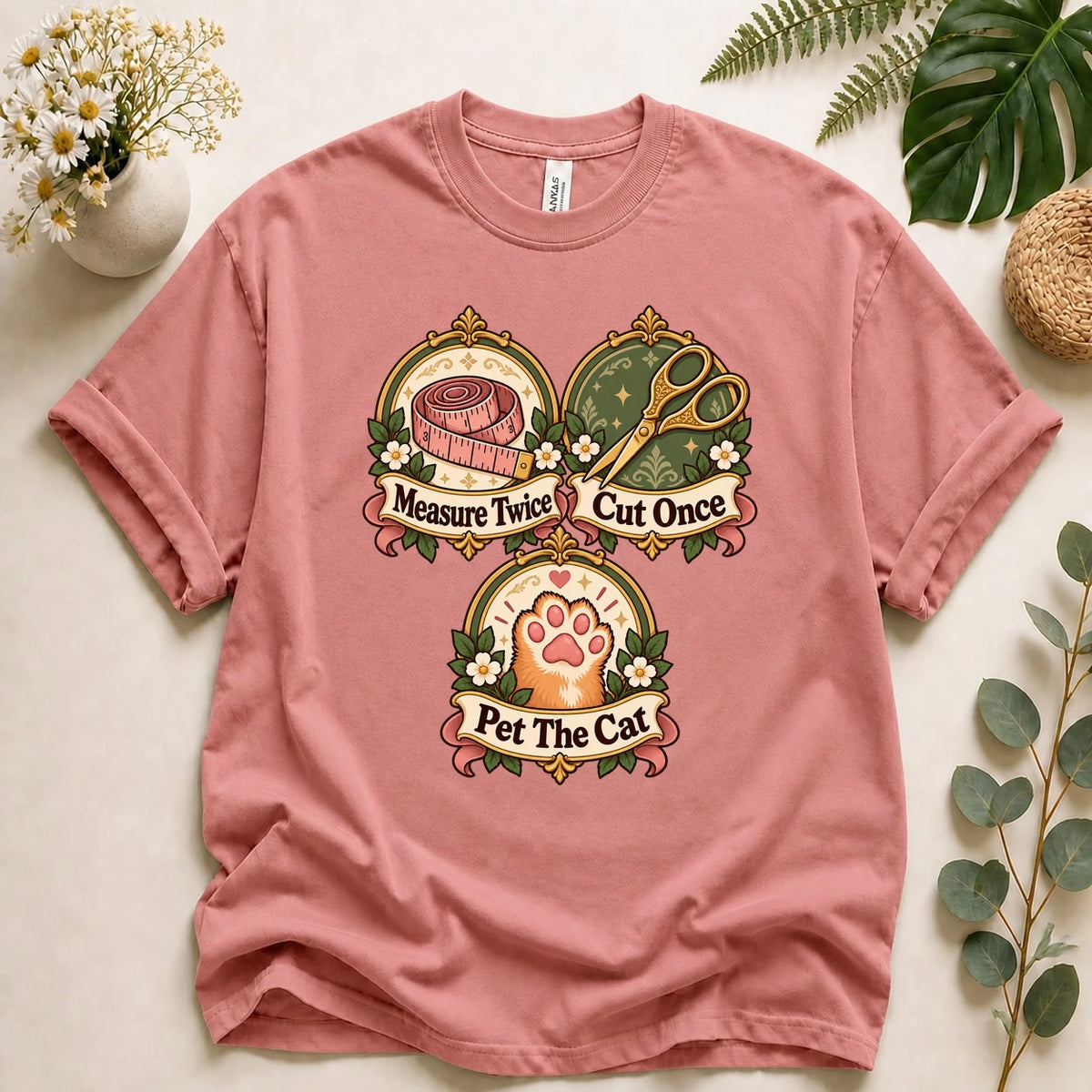 Measure Twice Cut Once Pet The Cat Shirt, Sewing Cat Lover Gift, Funny Seamstress Tee, Quilting Cat Shirt T-Shirt
