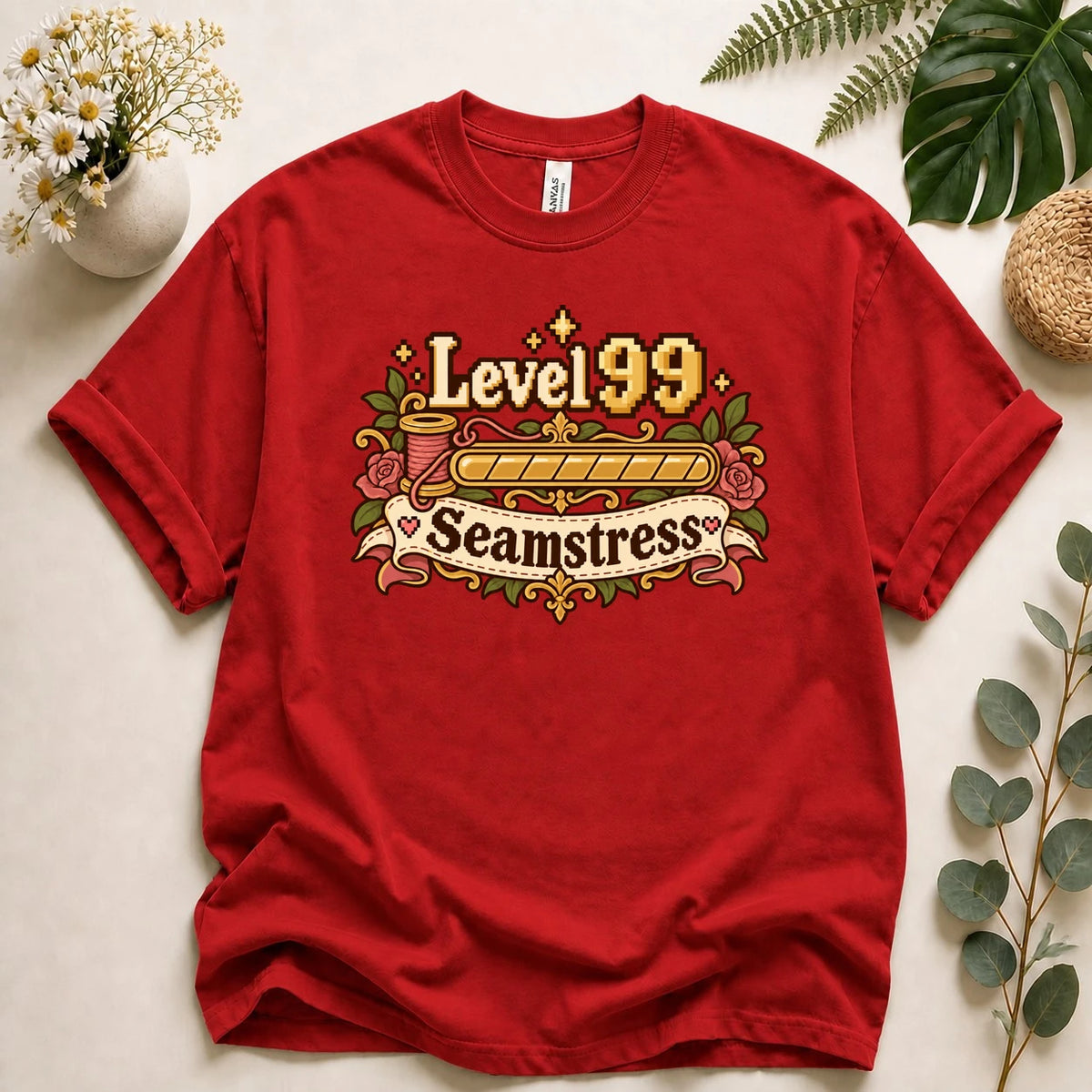 Level 99 Seamstress Shirt, Gamer Sewing Gift, Cozy Gamer Tee, Funny Seamstress Shirt, Sewing Lover Gift T-Shirt
