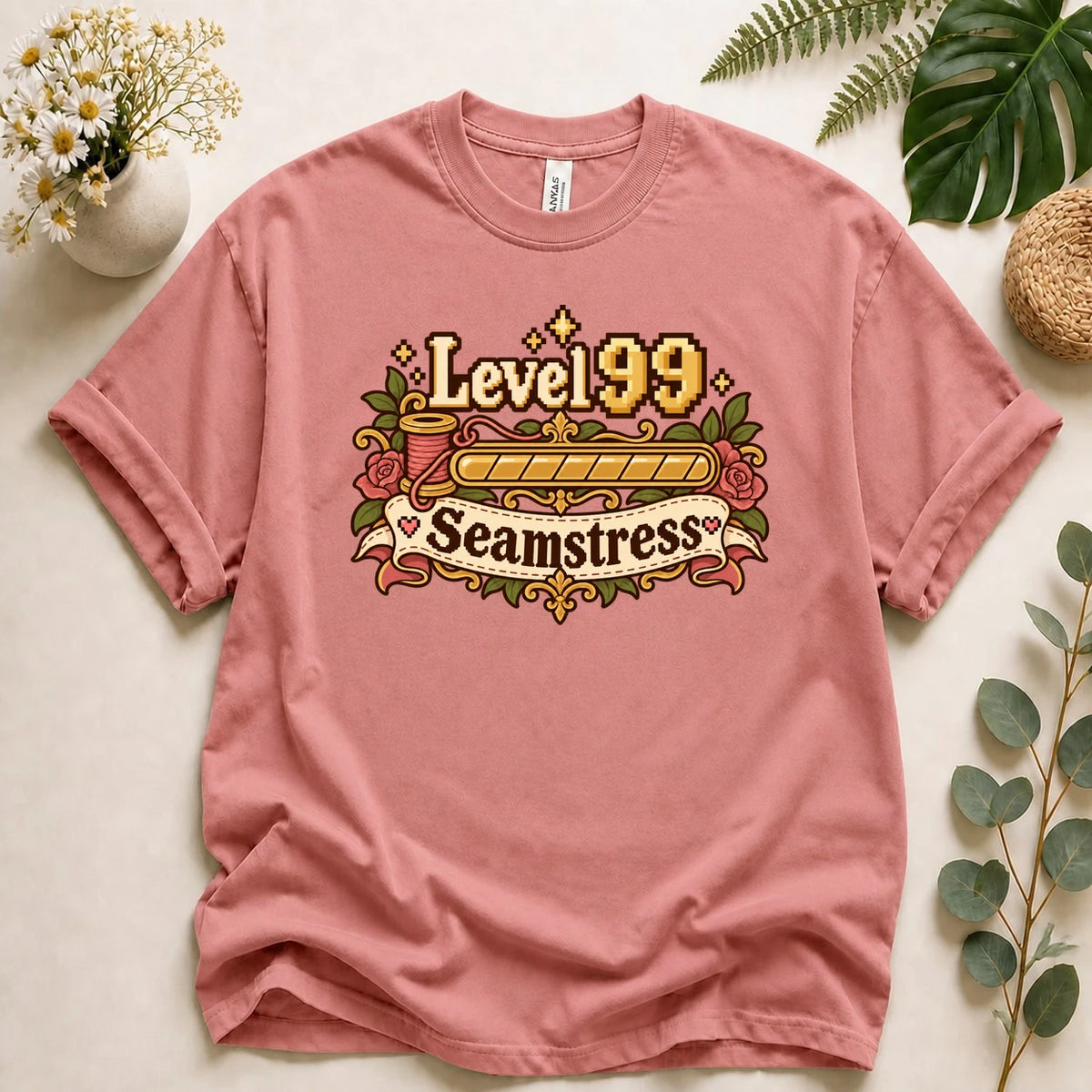 Level 99 Seamstress Shirt, Gamer Sewing Gift, Cozy Gamer Tee, Funny Seamstress Shirt, Sewing Lover Gift T-Shirt