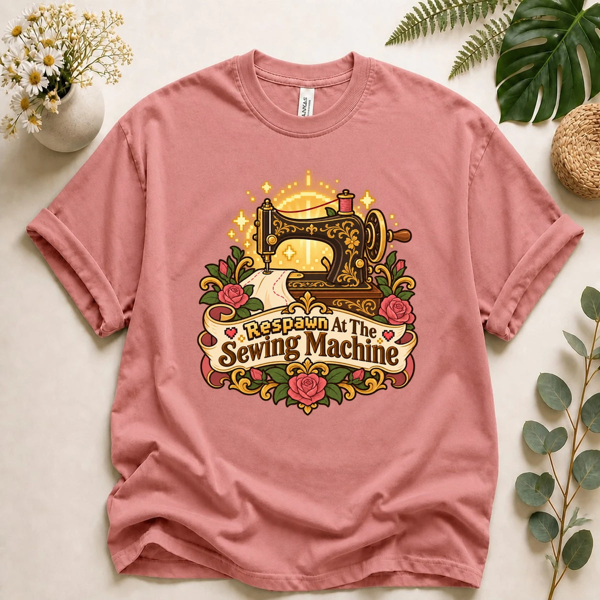 Respawn At The Sewing Machine Shirt, Gamer Sewing Tee, Cozy Gamer Gift, Vintage Sewing Machine Shirt T-Shirt