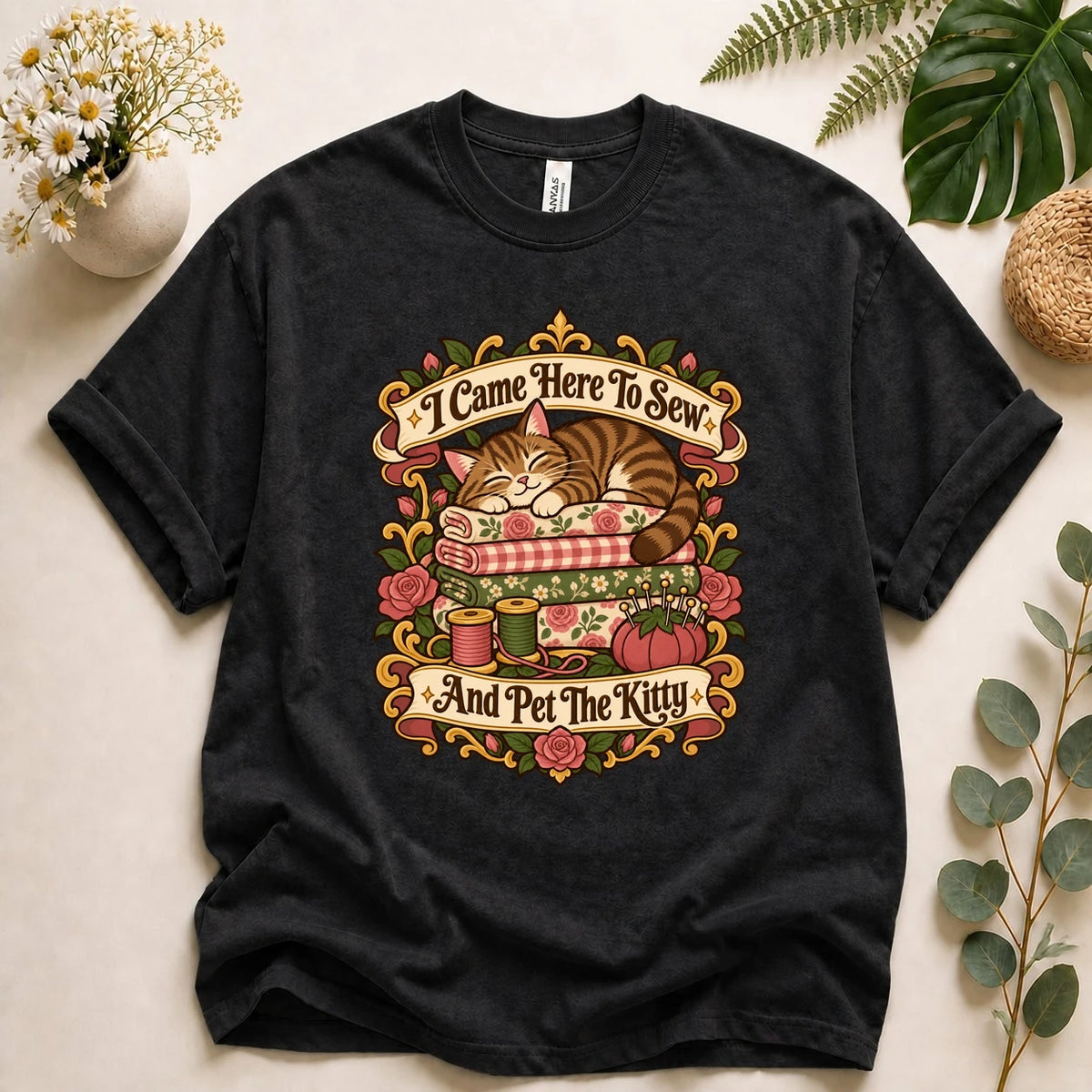 I Came Here To Sew And Pet The Kitty Shirt, Sewing Cat Lover Gift, Funny Quilter Tee, Cat Mom Seamstress Shirt T-Shirt