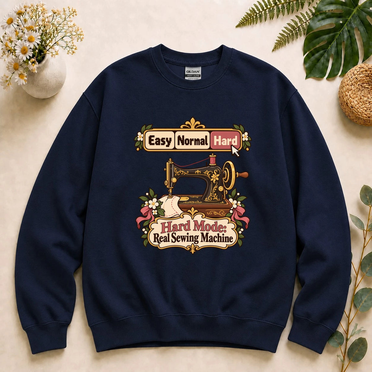 Hard Mode Real Sewing Machine Shirt, Cozy Gamer Sewing Tee, Funny Sewing Gift, Vintage Sewing Machine Shirt Sweatshirt